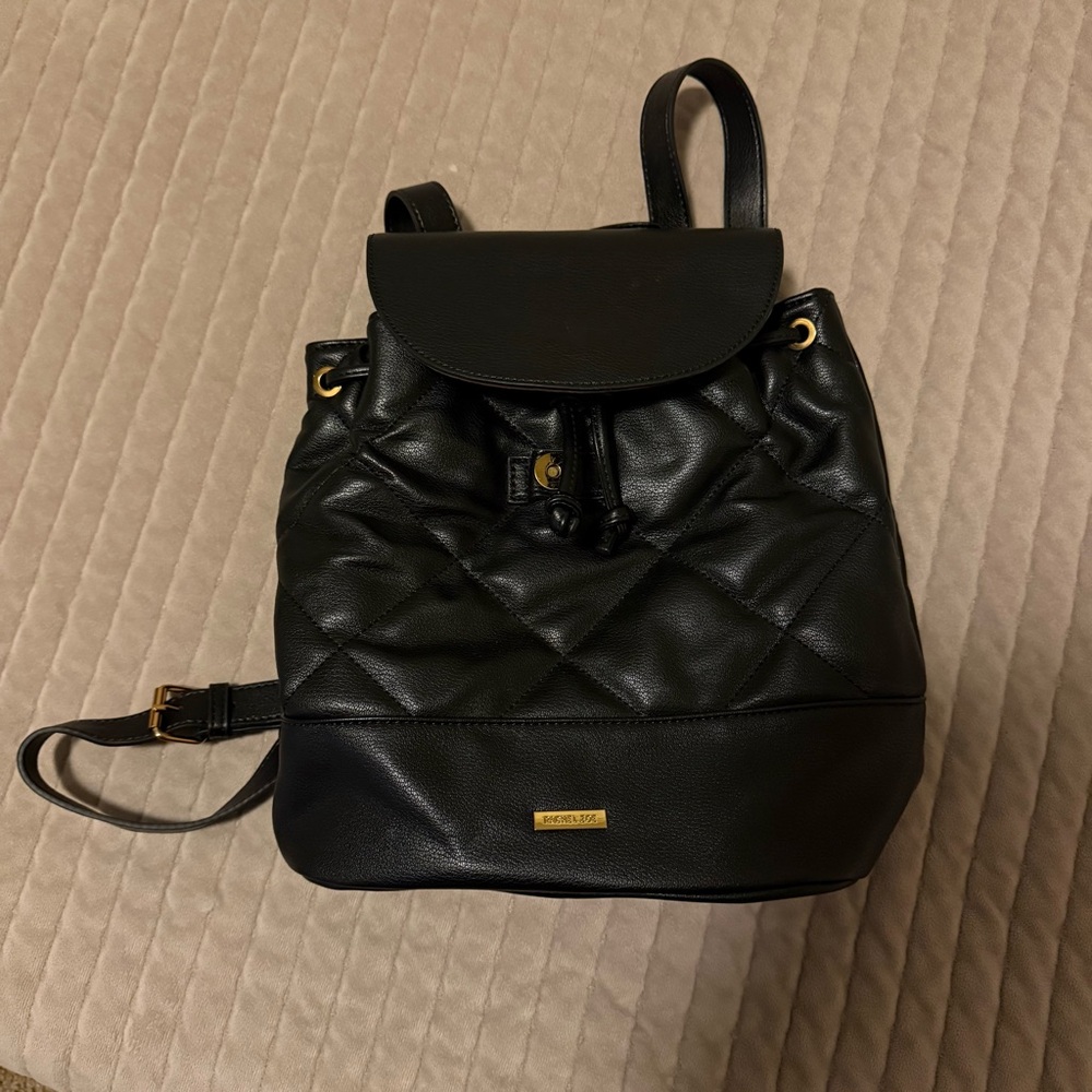 Rachel Zoe Black Quilted Backpack with Gold Accents